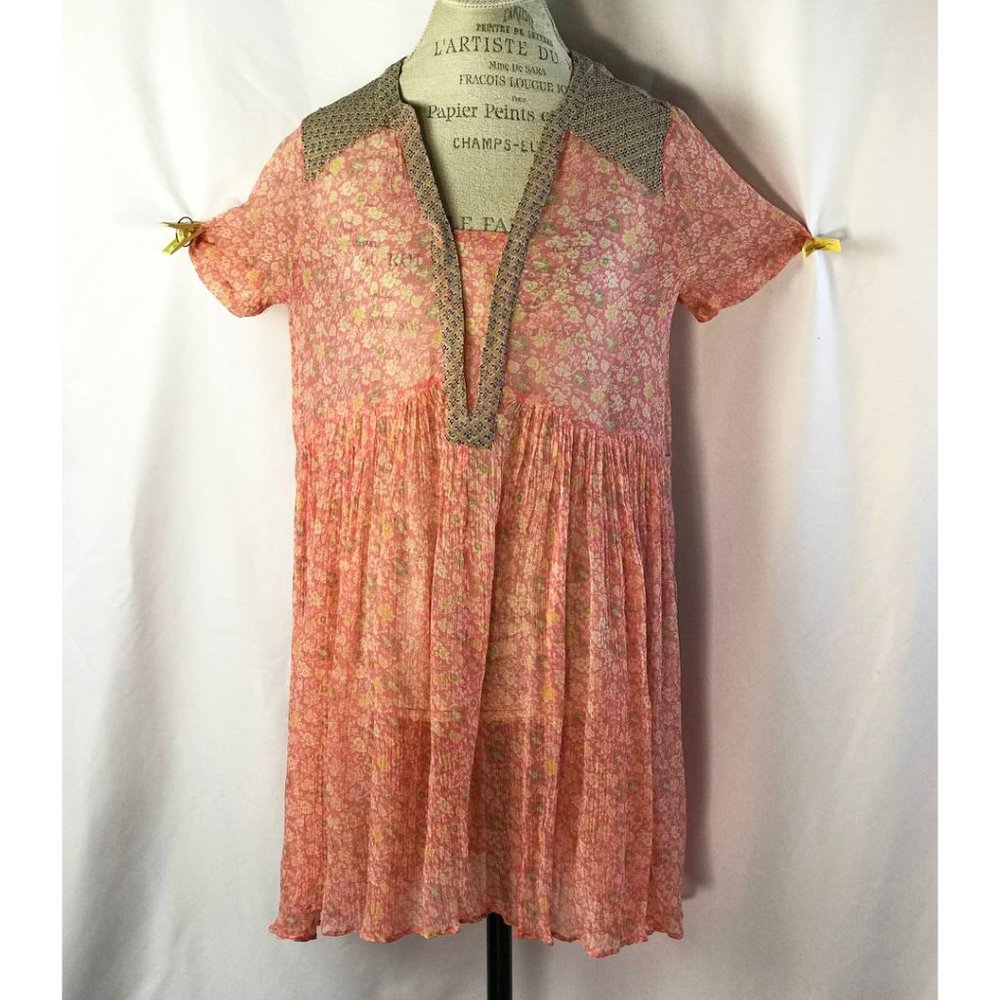 Anthropologie Pink Boho Sheer Flirty Mini Dress By Maeve Size 4 - Picture 2 of 10